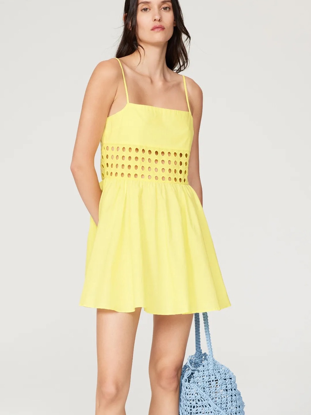SOLID & STRIPED Pale Yellow Eyelet Mini Dress